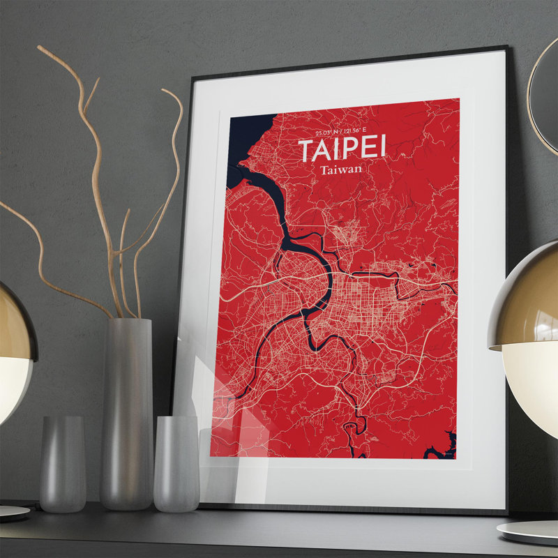 Taipei City Map in Nautical 1 Piece Wall Art, 36cm H x 24cm W x 0.05cm D