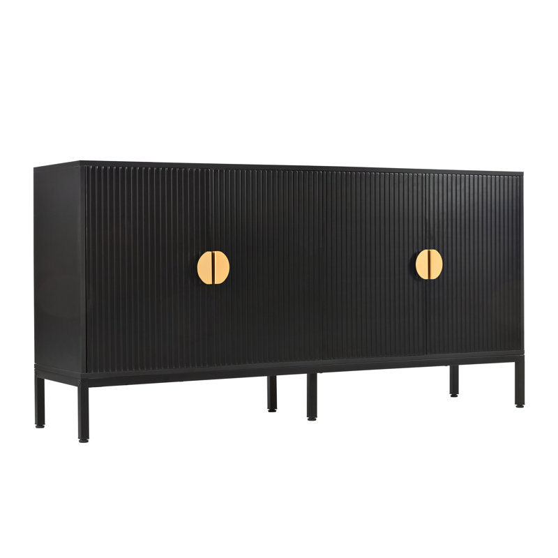Buffet à quatre portes exquis avec construction durable et rangement polyvalent, Noir