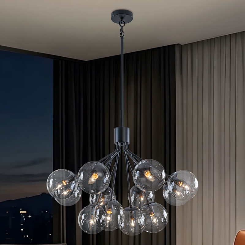 Lustre moderne en verre bullé 12 lumières , Noir mat
