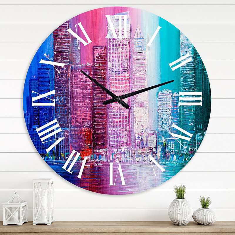 Skyscrapers, paysage abstrait de style urbain, Panorama II - horloge murale moderne, Grand