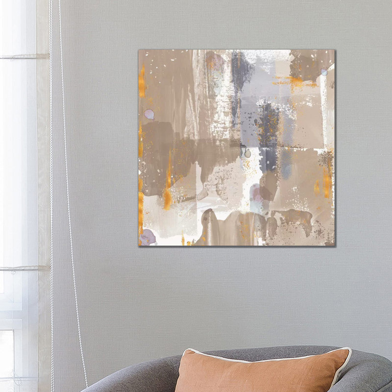 Icescape Abstract Grey Gold IV 1 Piece Wrapped Canvas Painting, 66.04 cm H x 66.04 cm W x 3.175 cm D