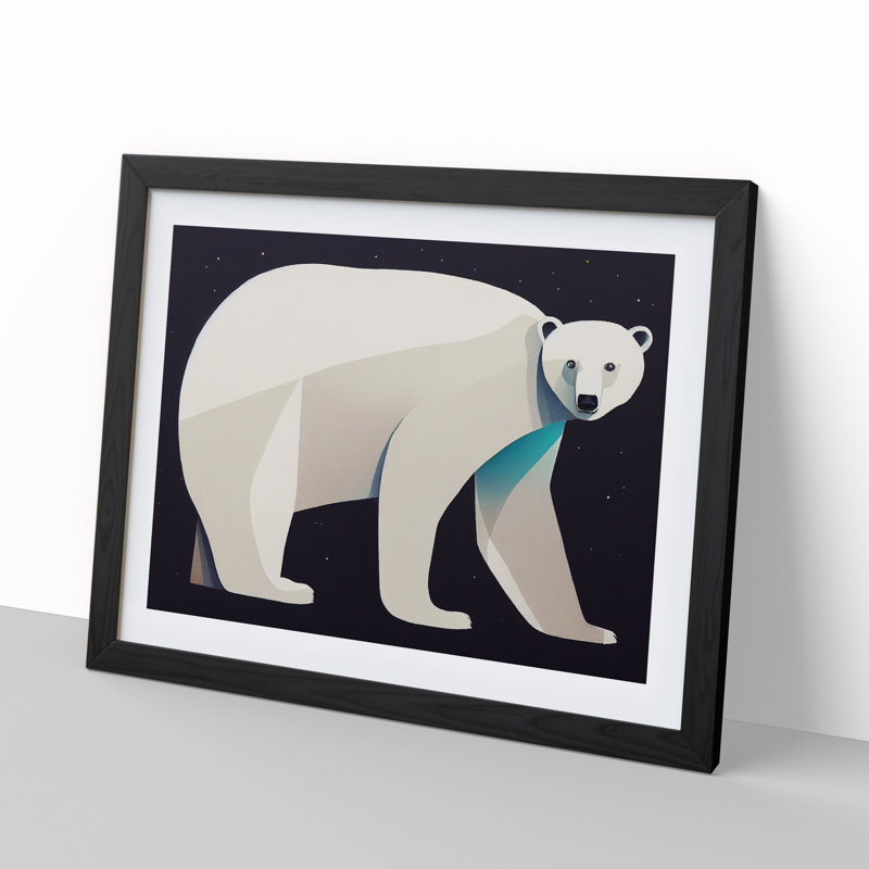 Dashing Polar Bear - Single Picture Frame Print, 46cm H x 64cm W x 2cm D, Black