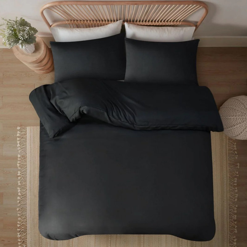 Mealla Microfiber 200 TC Duvet Cover Set with (Plain Microfiber 200 TC Duvet Cover Set), Black, Double