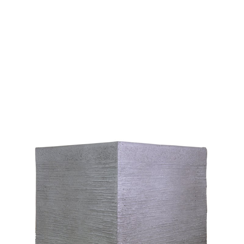 HORTICO Ribbed Light Concrete Square Planter, Stone Grey, 46cm H x 50cm W x 50cm D