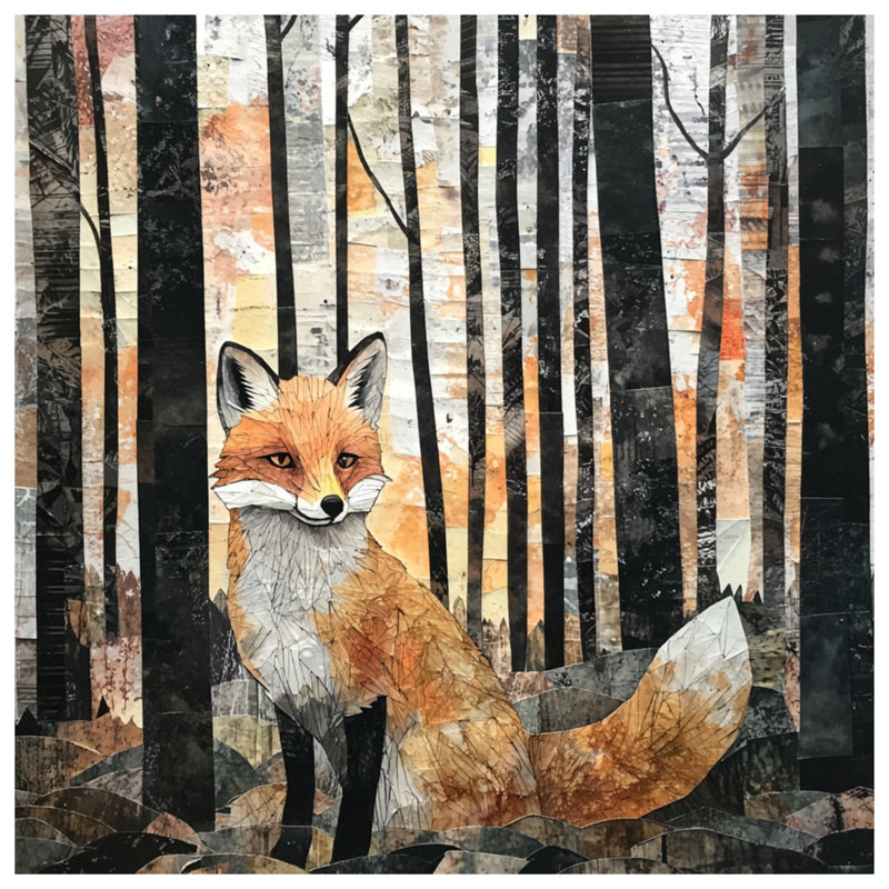 Édredon Fox In Forest Collage, Très grand lit