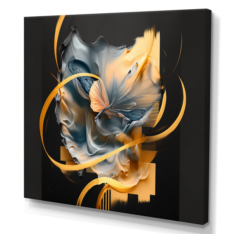 Papillon abstrait - Art mural encadré abstrait, L 24 po x H 24 po, Toile tendue