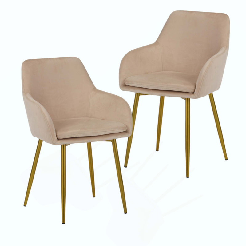 Ensemble de chaises de salle à manger en velours, 2 pièces, chaises avec pieds en métal doré, chaises de salle à manger rembourrées modernes convenant aux salles à manger, aux cuisines et aux tables de coiffeuse (beige)