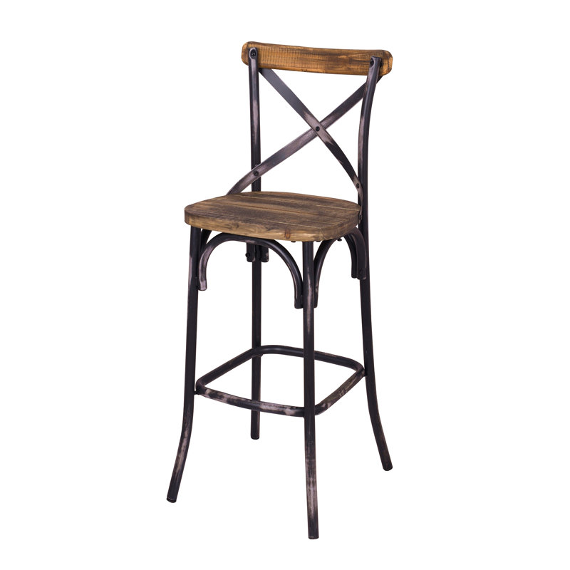 Tabouret de bar à dossier croisé, Noir, Brun