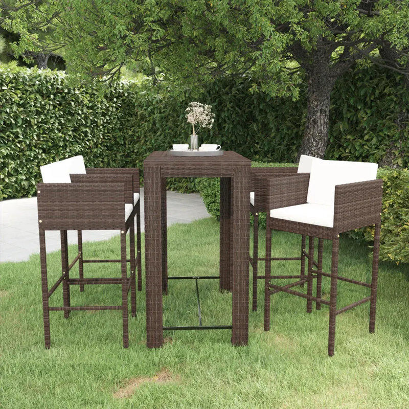 Garden Bar Set with Cushions Patio, Brown