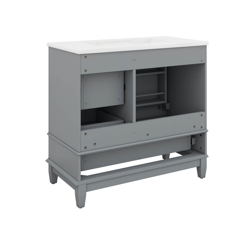 Meuble-lavabo de 36 po avec lavabo, ensemble de meuble-lavabo simple avec 3 tiroirs et une porte avec supports de rangement, armoire de rangement en bois