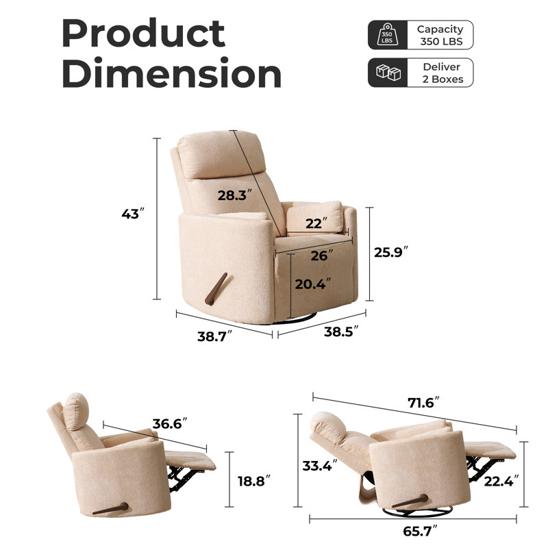 Oversized Swivel Recliner Chair With Massage And Heat,  Beige, Beige