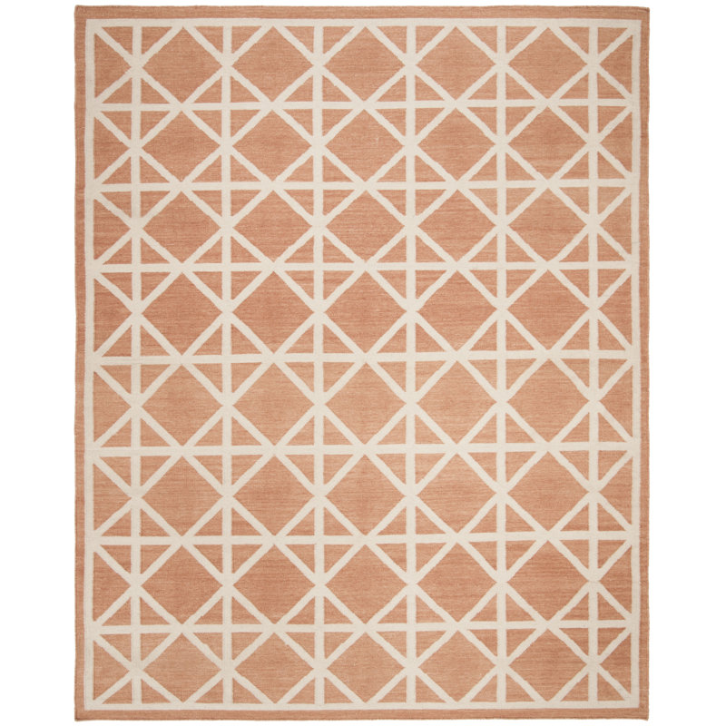 Rodgers Hand Woven Flat Weave Wool/Cotton Geometric Rug in Tan/Ivory, Rectangle 8' x 10'