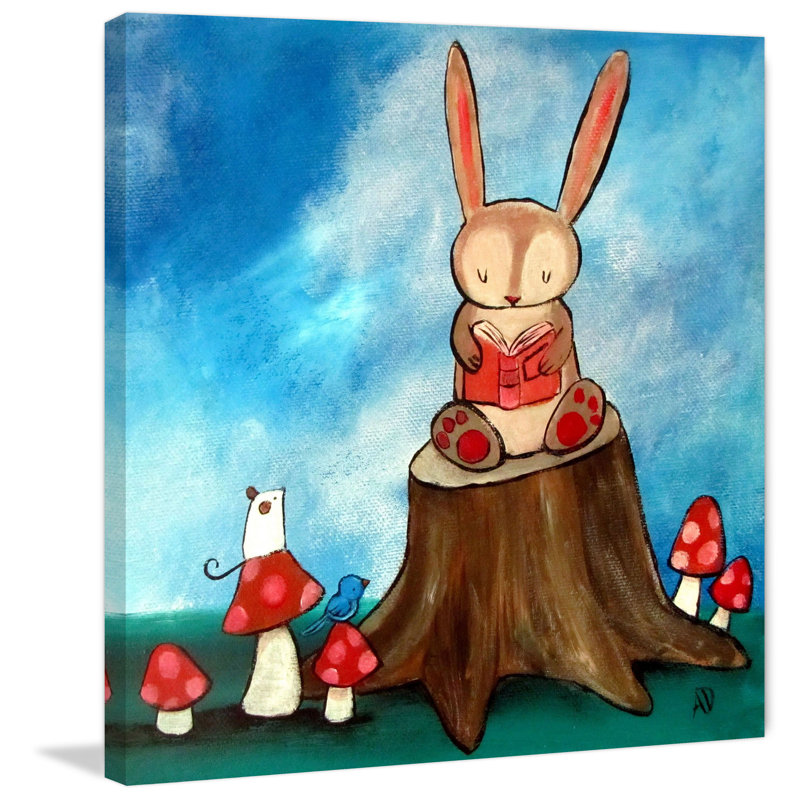 « lapin story » par andrea doss, reproduction d’art sur toile tendue, H 24 po x l 24 po x P 1,5 po