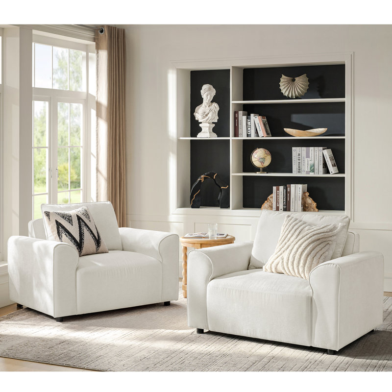 Bernice Modern 48" W Oversized Upholstered Armchair with Removable Back Cushion, Ivory