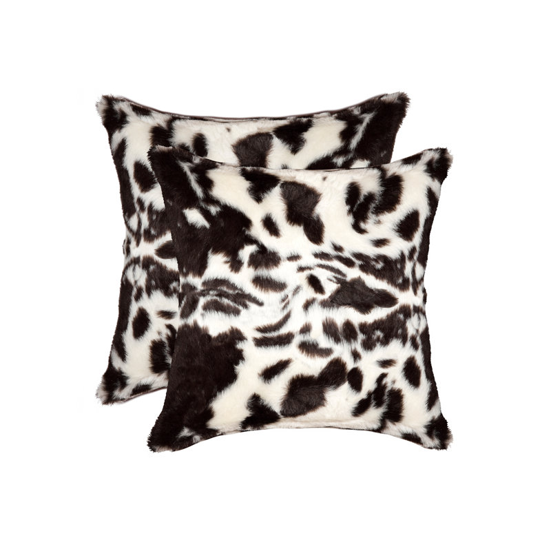 Brownsville Chocolate and White Faux Fur Square Throw Pillow Set