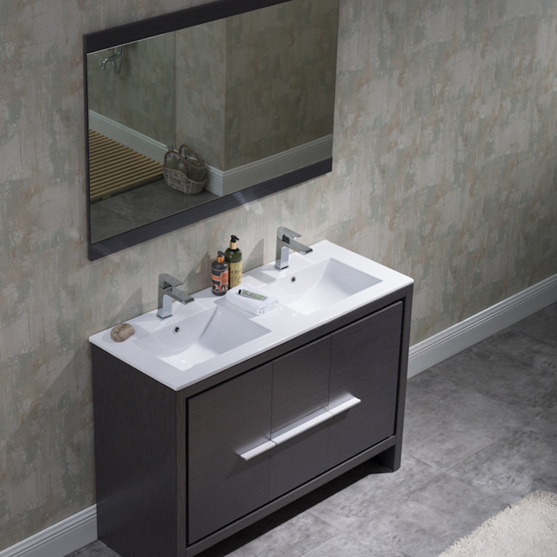 Artemis 48'' Double Bathroom Vanity with Ceramic Top, Silver Gray