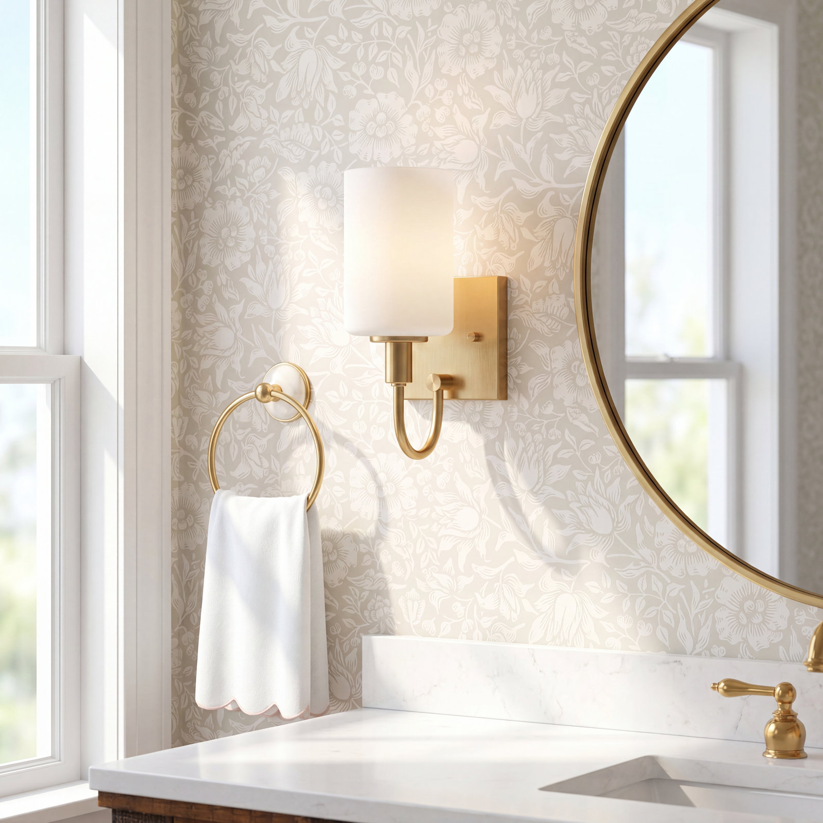 Rowley Single Light Dimmable Bath Sconce, Satin Brass