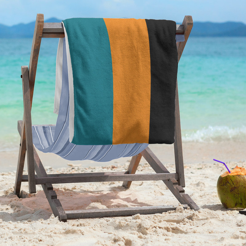 San Jose Lightweight Beach Towel, Deep Pacific Teal/Burnt Orange/Black, Microfiber