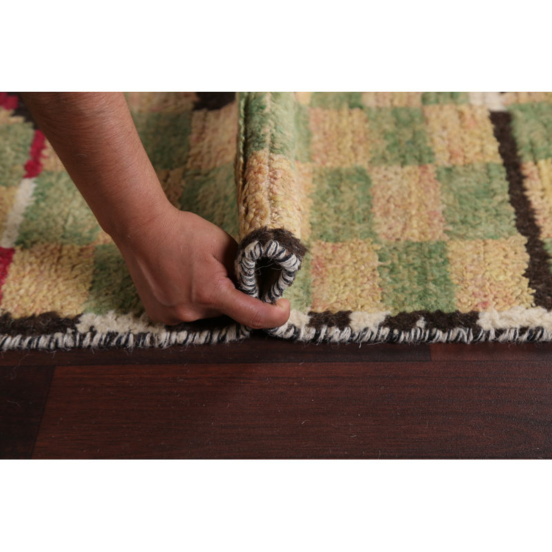 Tapis de couloir damier marocain en laine noué à la main 3 x 12