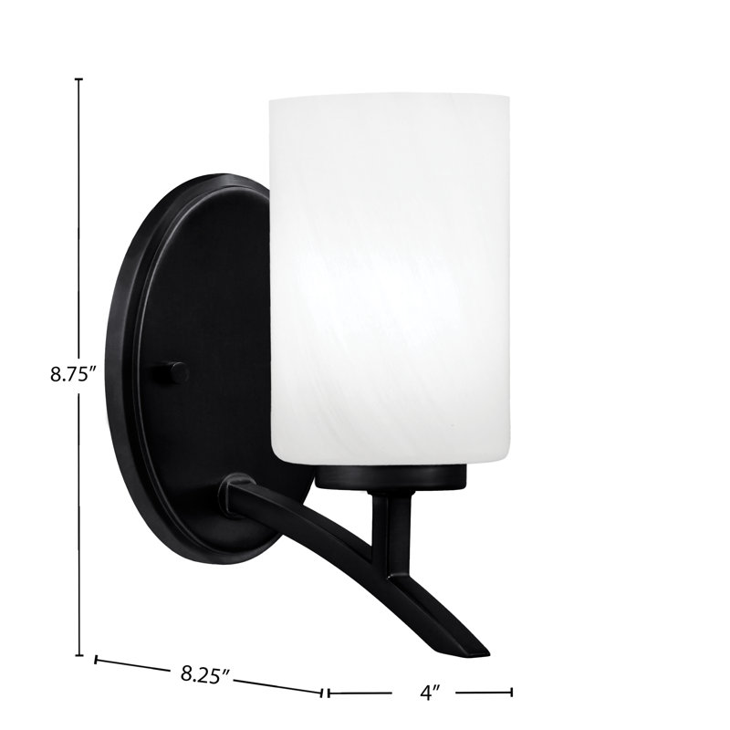 Kurve Uplight Wall Sconce With 4" White Marble Glass, Matte Black