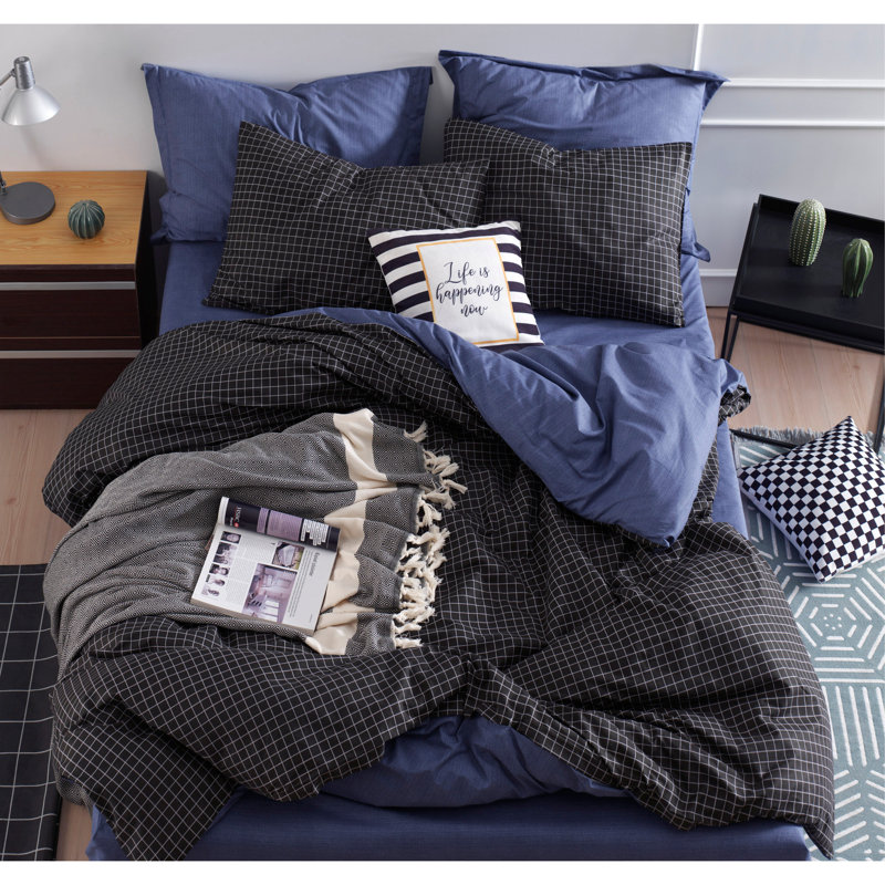 Ensemble de housse de couette 100% coton Dunlan, Housse de couette double TG + 2 taies d'oreiller s