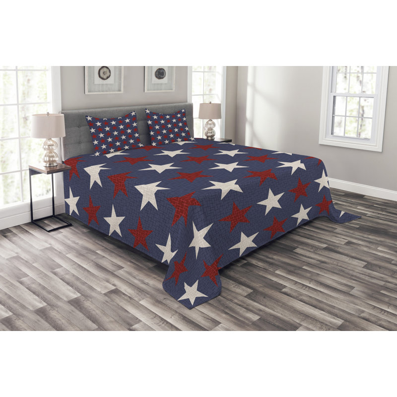 Addlee Blue/White Microfibre Bedspread Set, 220 x 264 cm