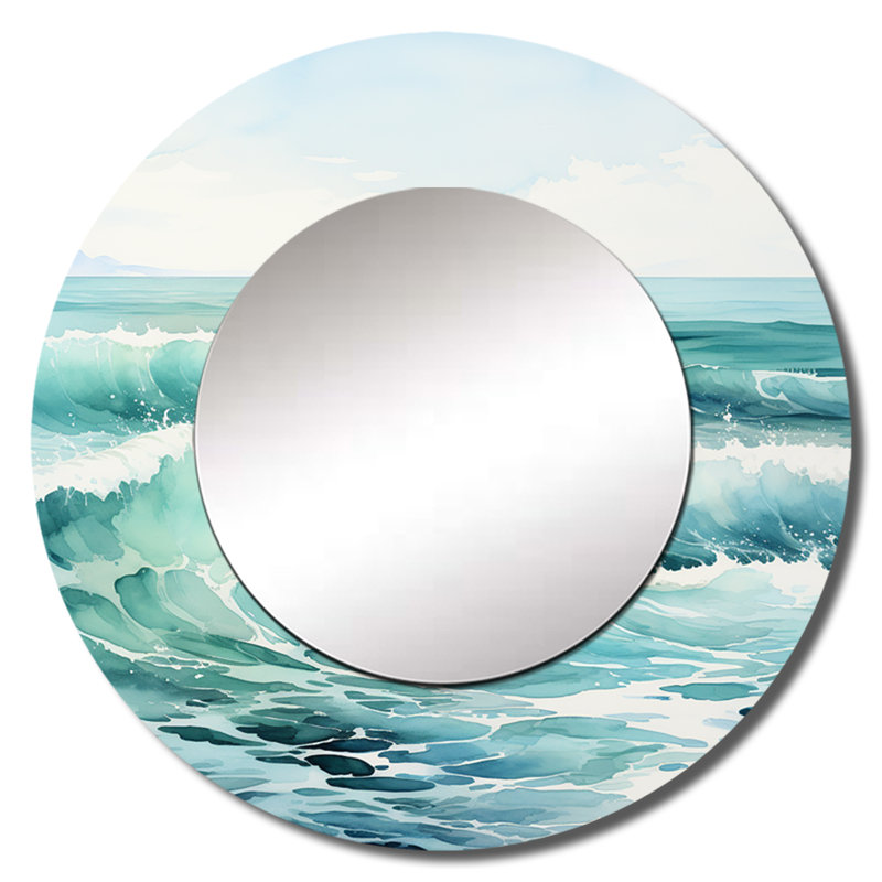 Savicky Green Minimalisme Tranquil Waters - miroir mural décoratif minimaliste, miroir rond vert, impression d'art en métal