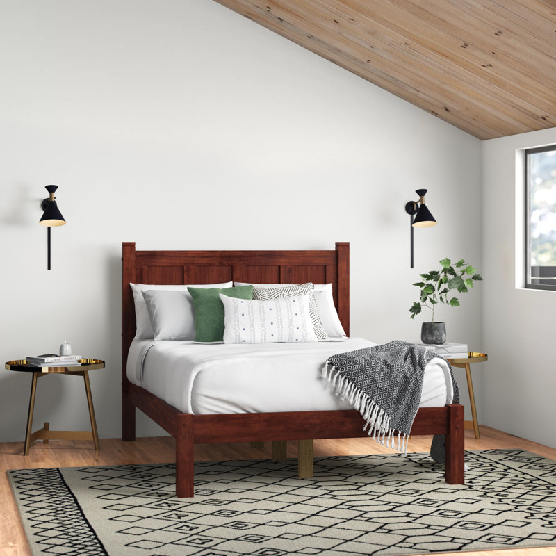 Lit plateforme en bois massif Shaker, Cerisier, Complet/Double