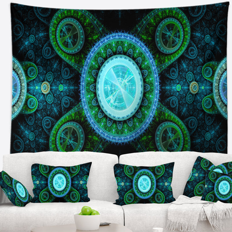 Tapisserie art abstract blue blue psychédélique relaxing, H 78 po x l 92 po