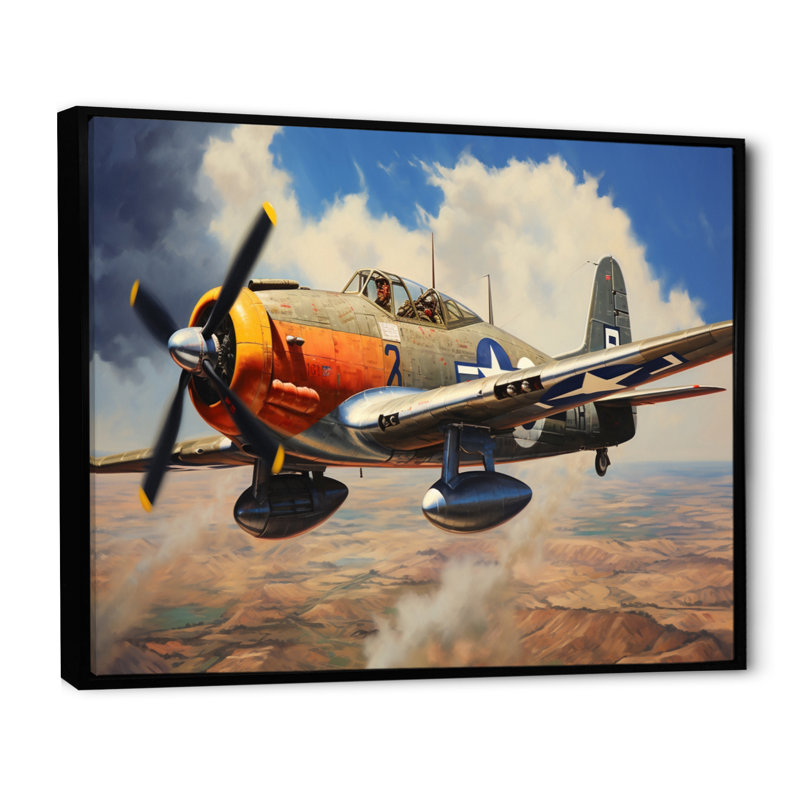 «P51B Plane Skyline II», reproduction sur toile, H 16 po x l 32 po x P 1 po, Cadre flottant noir
