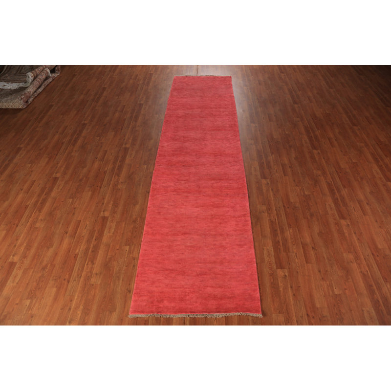 Tapis de couloir oriental fait à la main rose Gabbeh 3 x 12
