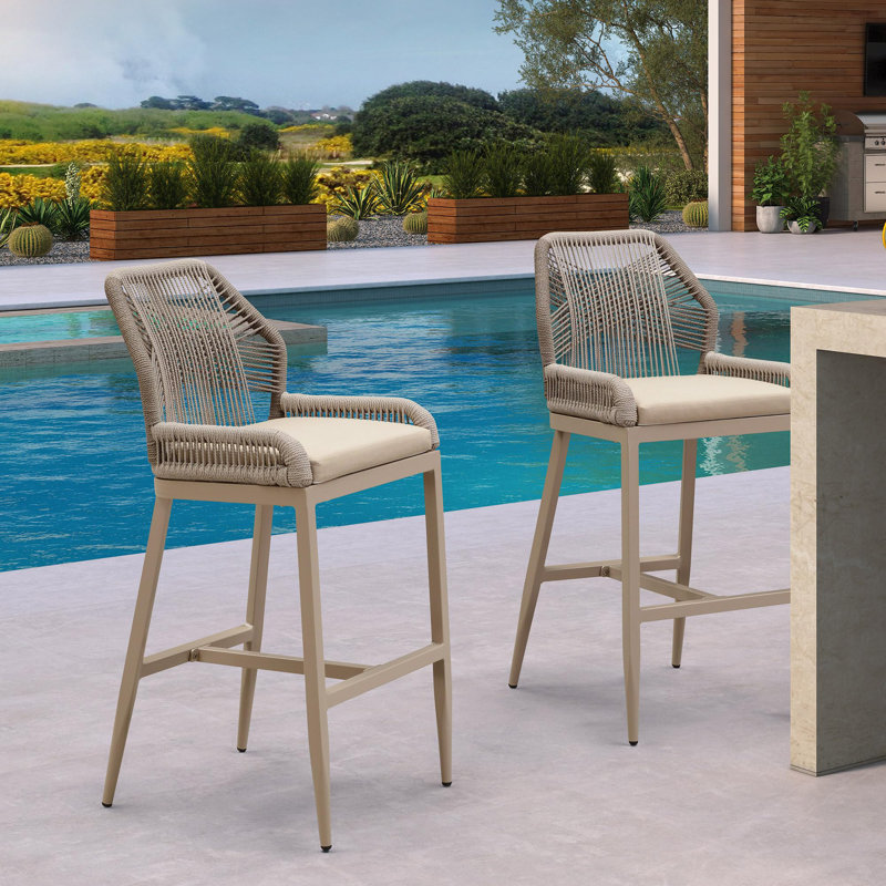 Ensemble de 2 tabourets de bar en tissu recyclé pourpre H 28 po H 2 po, Kaki