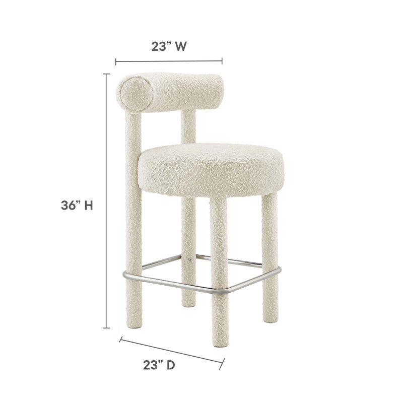 Modway Toulouse Stool, Counter Stool (26” Seat Height), Ivory, Silver