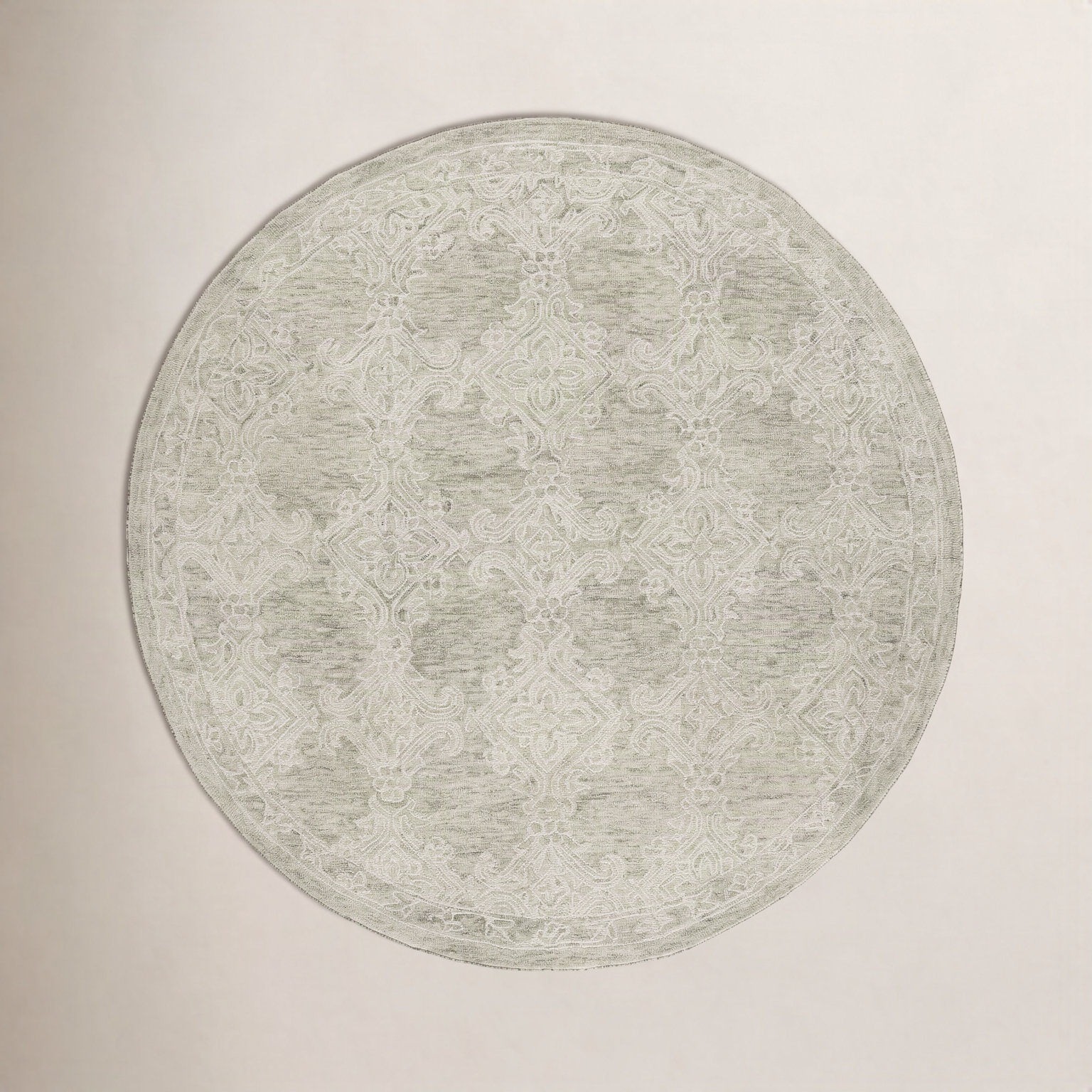 Hand-Tufted Wool Damask Rug, Round 6'
