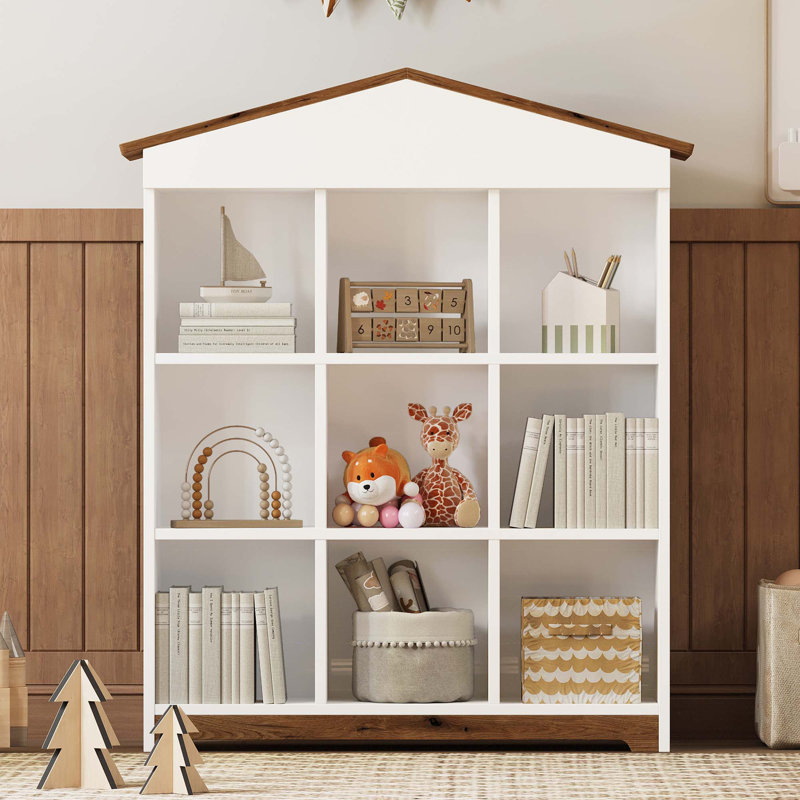Three-Layer Bookshelf With Colorblock Design, Brown/White