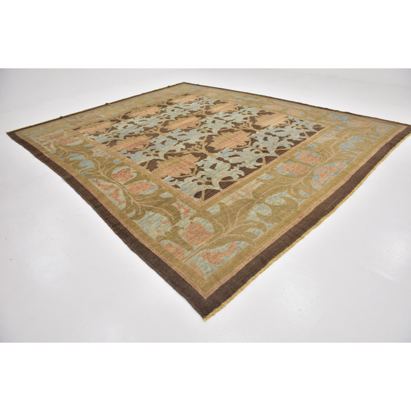 Tapis de zone en laine brun/brun clair 11 pi 10 po x 14 pi 5 po one-of-kind à la main noué la Mehdi