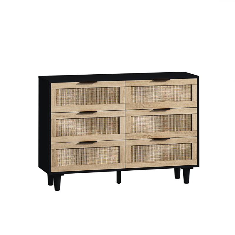 Armoire de rangement 6 tiroirs, H 29,58 po x l 51,23 po x P 15,8 po, Black