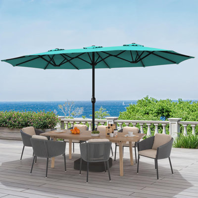  15Ft Patio Double-Sided Umbrella With Base & Crank, Extra Large Rectangular Outdoor Market Umbrella For Patio, Lawn & Garden, Turquoise