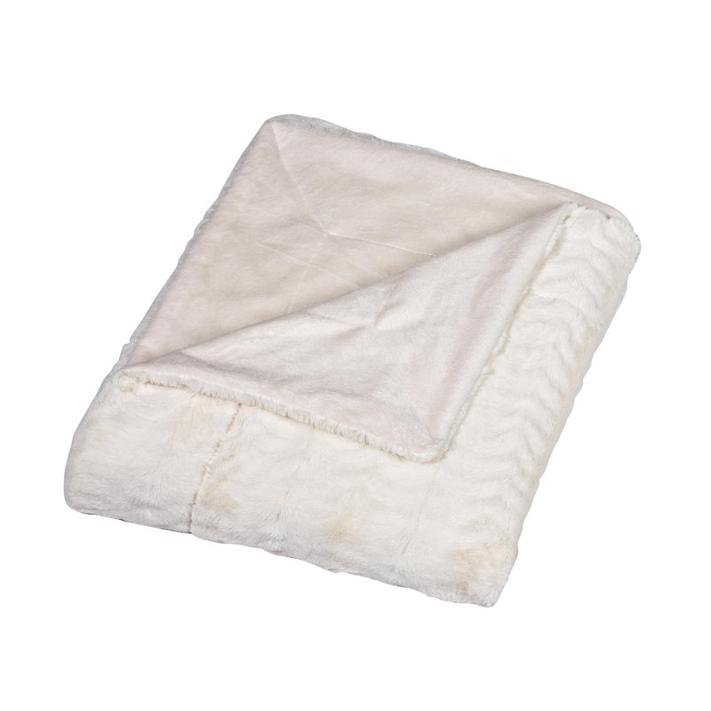 Naes Reversible Embossed Faux Fur and Micro-mink Throw Blanket/Bedding Coverlet, King, Cream