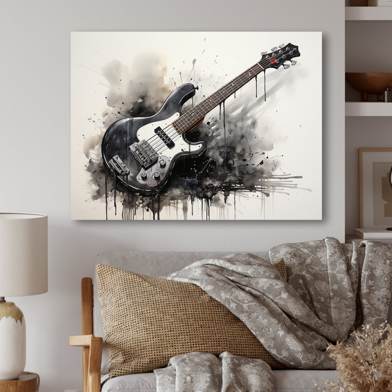 Brown Charcoal Guitar Vibrations II - Music Metal Wall Art, 12" H x 20" W x 1" D