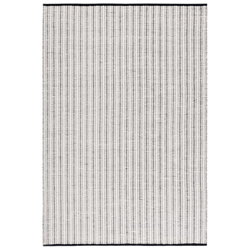 Handmade Black and Ivory Square Wool Cotton Striped Rug