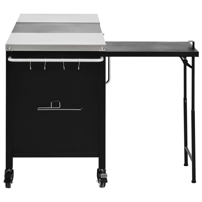 Outdoor Grill Cart with Fold-Out Prep Table, Adjustable Shelves, Spice Rack