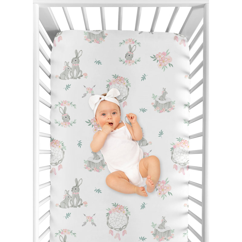 Drap-housse pour lit de bébé à fleurs de lapin