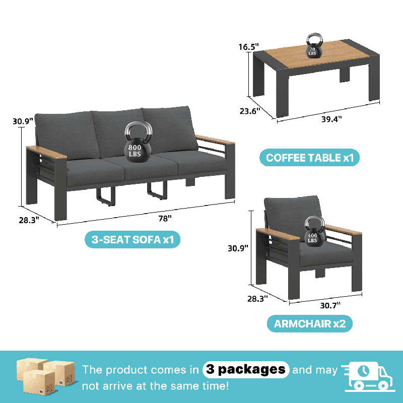 Outdoor Couch Aluminum Patio Furniture Sofa, 5 - Person Seating Group With Cushions, 4 Piece Conversation Sets With Removable Cushion