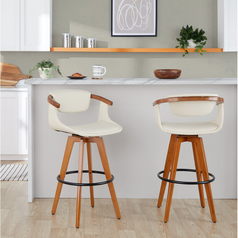 Dirksen Fixed-Height Upholstered Bar Stool with Swivel, Cream, Bar Stool (29" Seat Height)