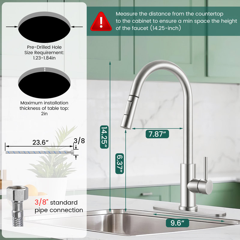 Robinet de cuisine à poignée simple avec deux modes de sortie d'eau rétractable