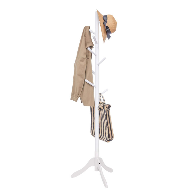 Kimra Solid Wood Freestanding 8 - Hook Coat Rack, White