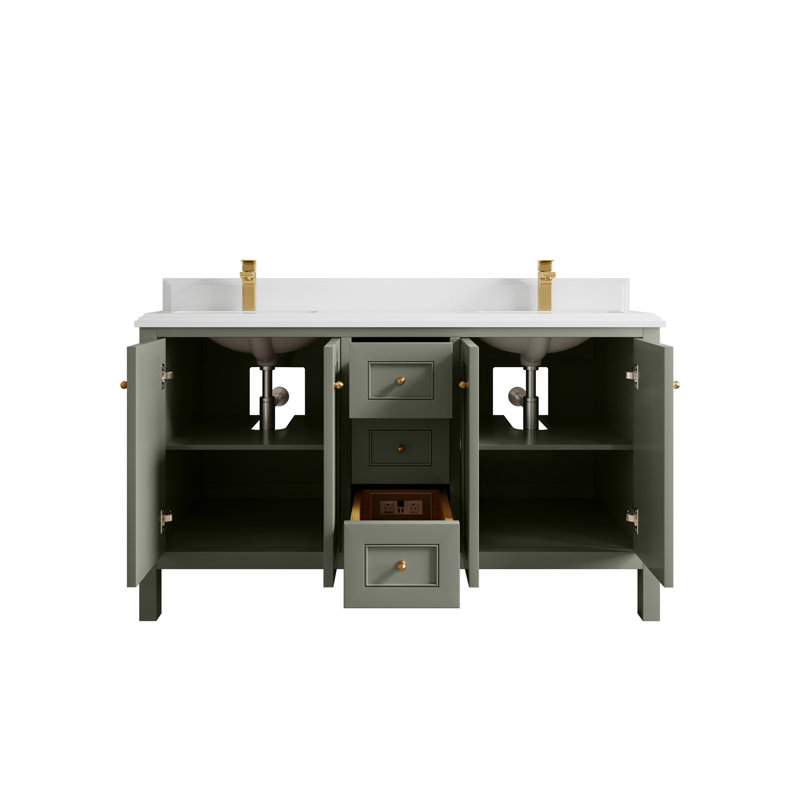 Nashville X P 22 po Meuble-lavabo double en D, Evergreen, Blanc
