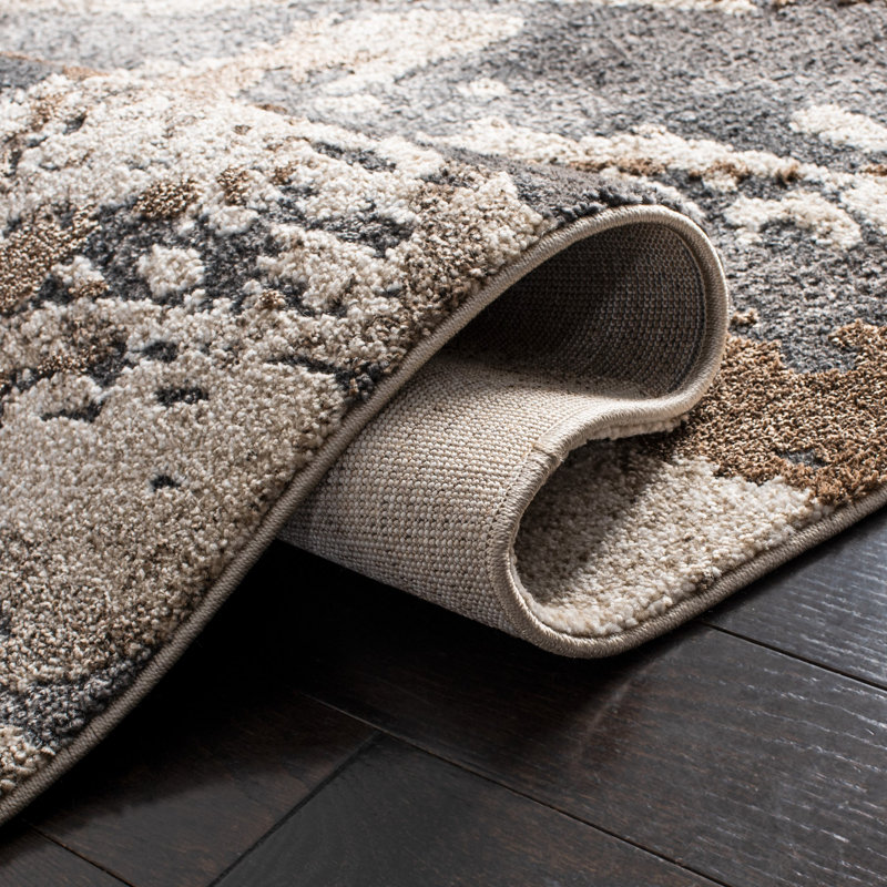 Tapis gris foncé / beige Afrah, Rond 4 pi