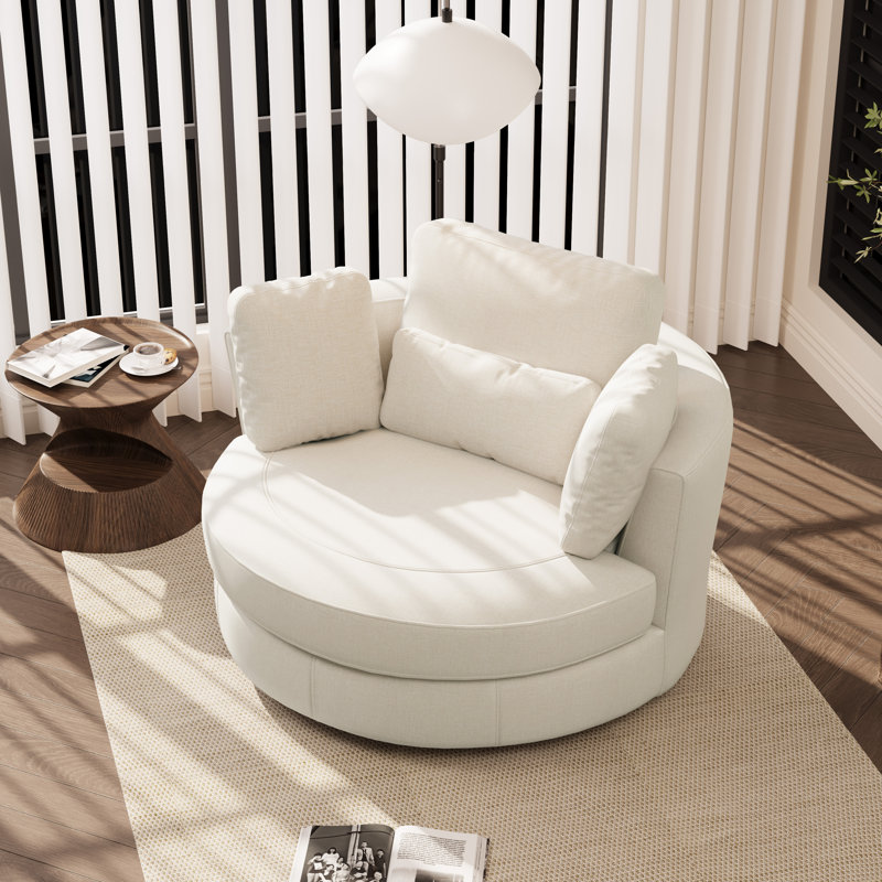 Fauteuil d'appoint en tonneau pivotant surdimensionné rembourré, Chenille beige